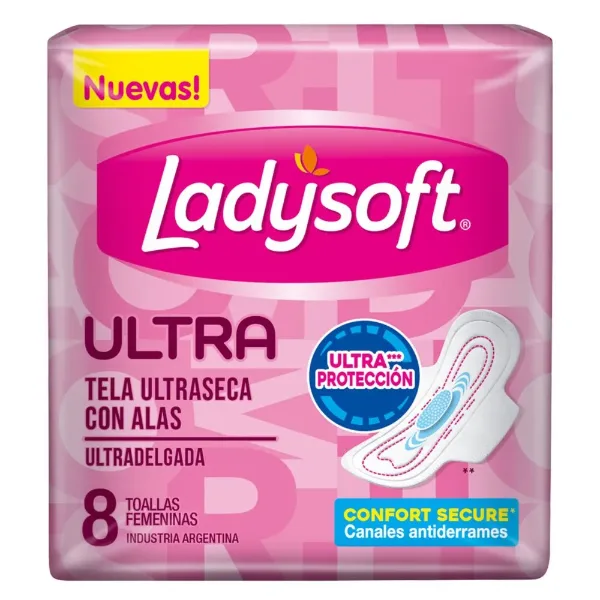 Toalla Femenina Ladysoft Dual Lock Seca con Alas 8 un.