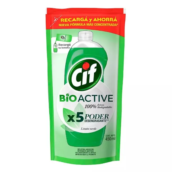 Detergente Cif Bioactive Limon Verde Recarga 450 ml