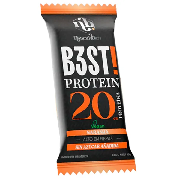 Barrita Proteína b3st Natural Bars Naranja Vegana 60 g