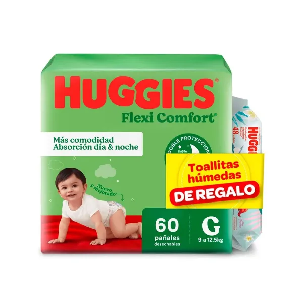Pañales Huggies Flexi Comfort g/60un Promo+toallas
