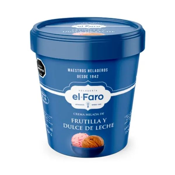 Helado El Faro Frutilla a La Crema y Dulce de Leche 1100 cc