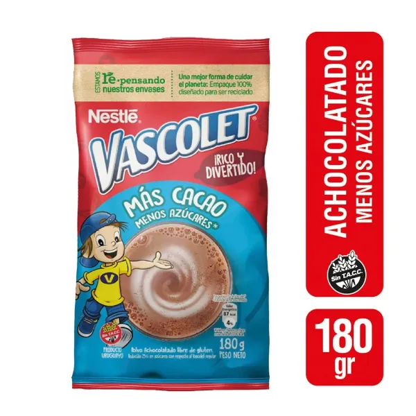 Achocolatado Vascolet Nestle Reducido en Azucar con Ma 180 g