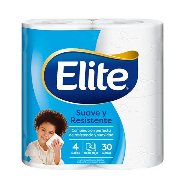 Papel Higienico Elite Suave y Resistente Doble Hoja 30 Mts C/U 4 un.