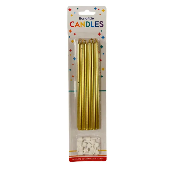 Set de velas en dorado Con soporte 12 un.