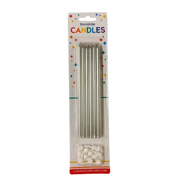 Set velas de plata con soporte 12 un.