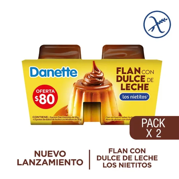 Postre Danette Flan 2un +dulce de Leche Los Nietitos 95 g
