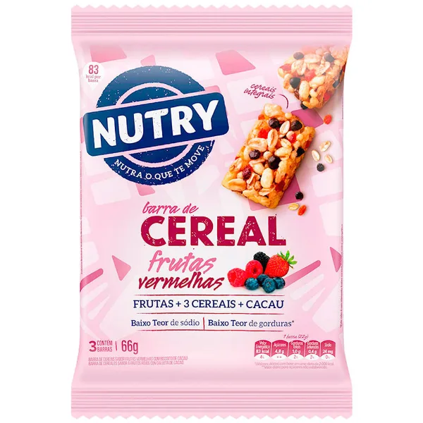 Cereal barra Nutry frutos rojos con cookies 3 un. 66 g