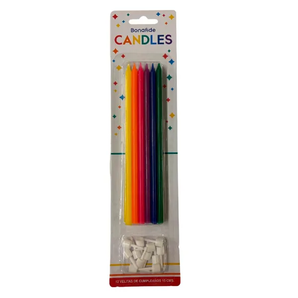Set de velas surtidas con soporte 12 un.