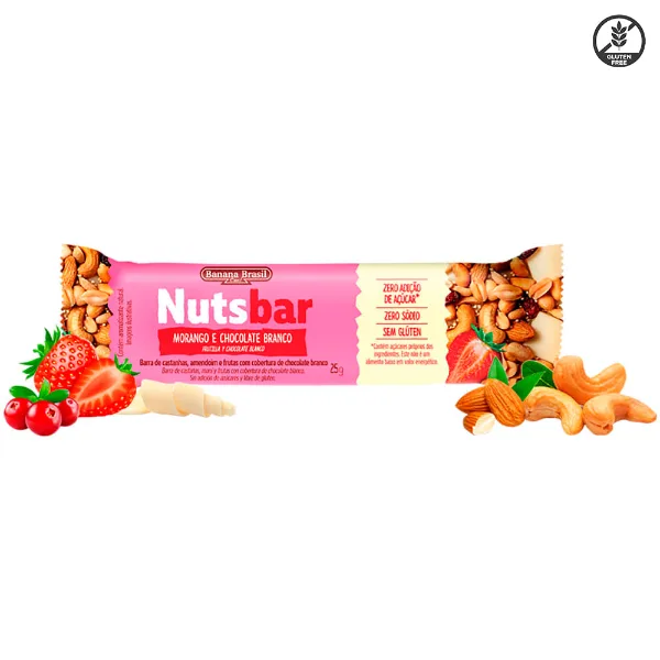 Barra Nuts bar chocolate blanco y frutilla 25 g