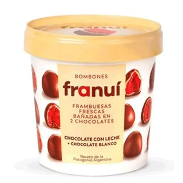 Frambuesas Franui Bañadas Chocolate con Leche y Blanco 150 g